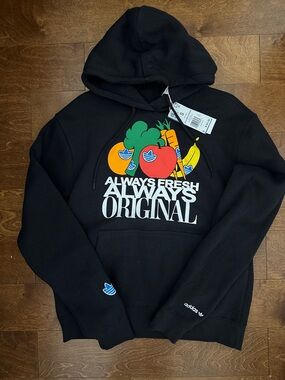 adidas Black Crewneck Hoodie with Colorful Fruit Graphic